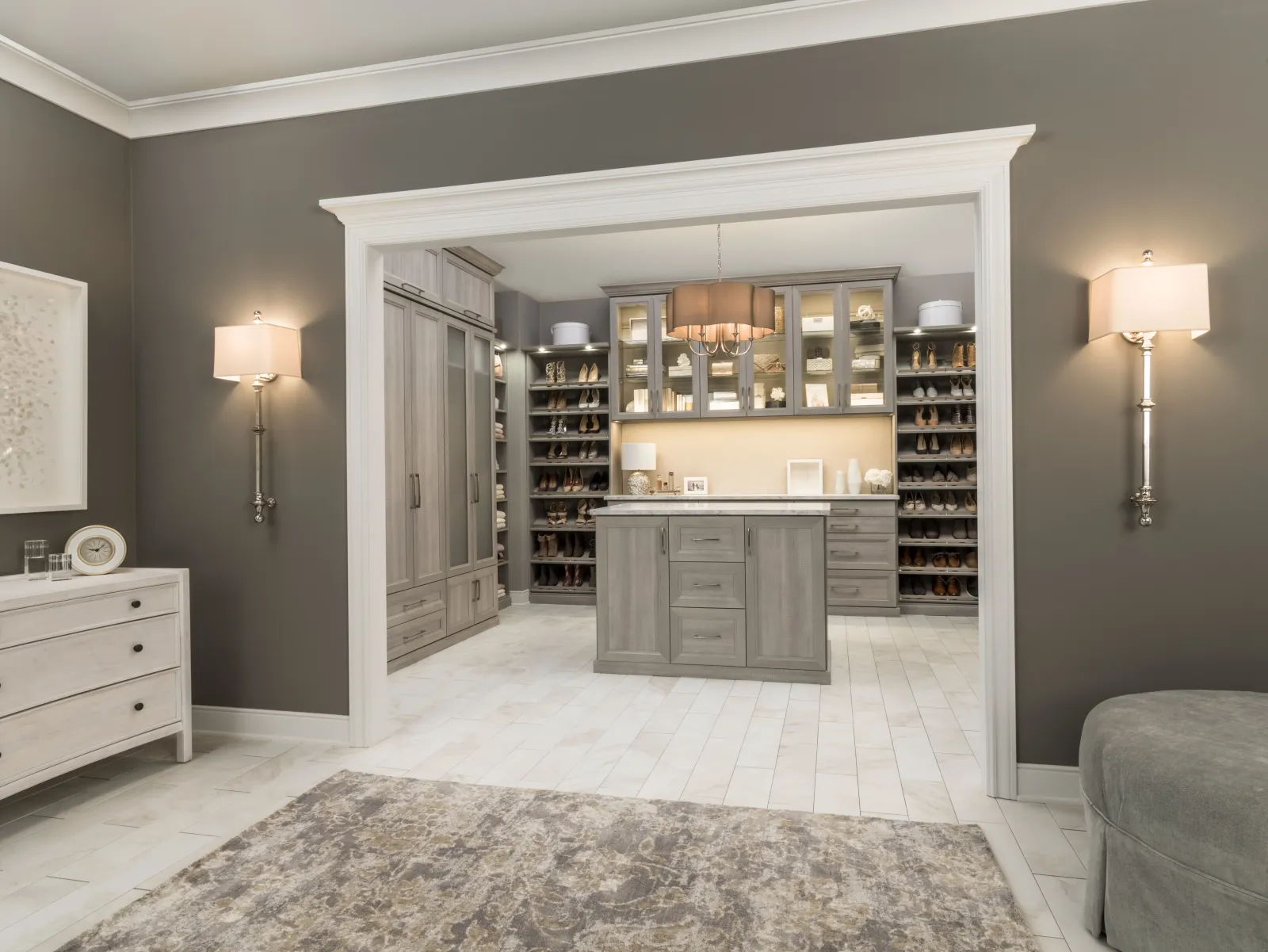 Grey wood-grain walk-in closet in a Georgetown, Delaware home