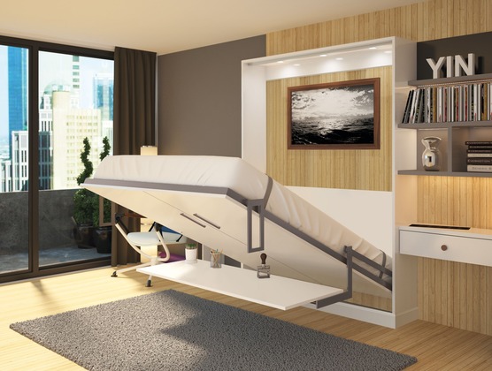 Murphy bed built-in that folds into a wall cabinet in a Rehoboth Beach, Delaware condo